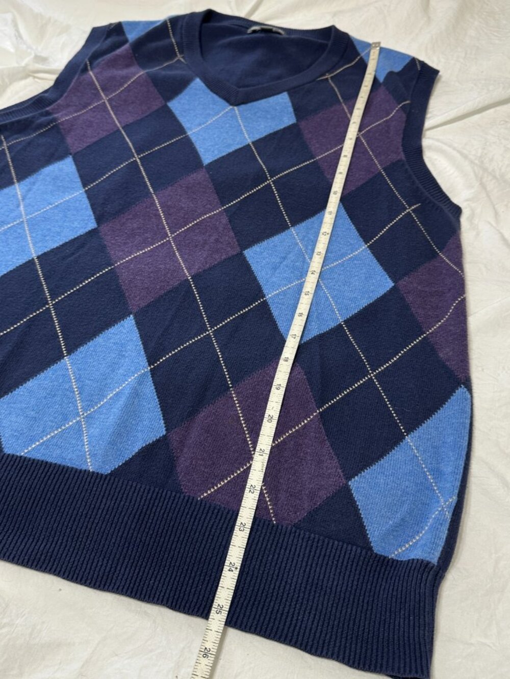 TWO Gap Mens Argyle Sweater Vests Size M Blue Purple Gray Grandpa 100% Cotton - Picture 7 of 16